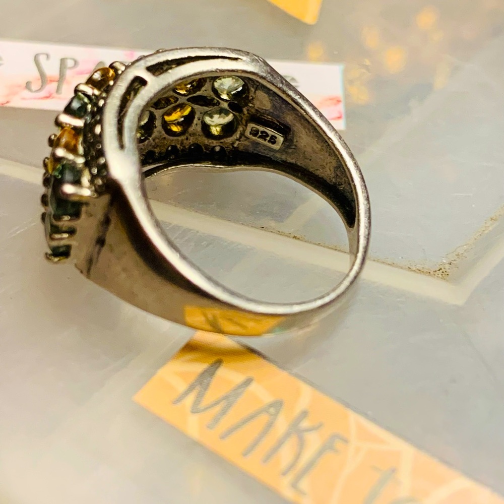 Orange Topaz & Peridot real 925 Vintage Ring